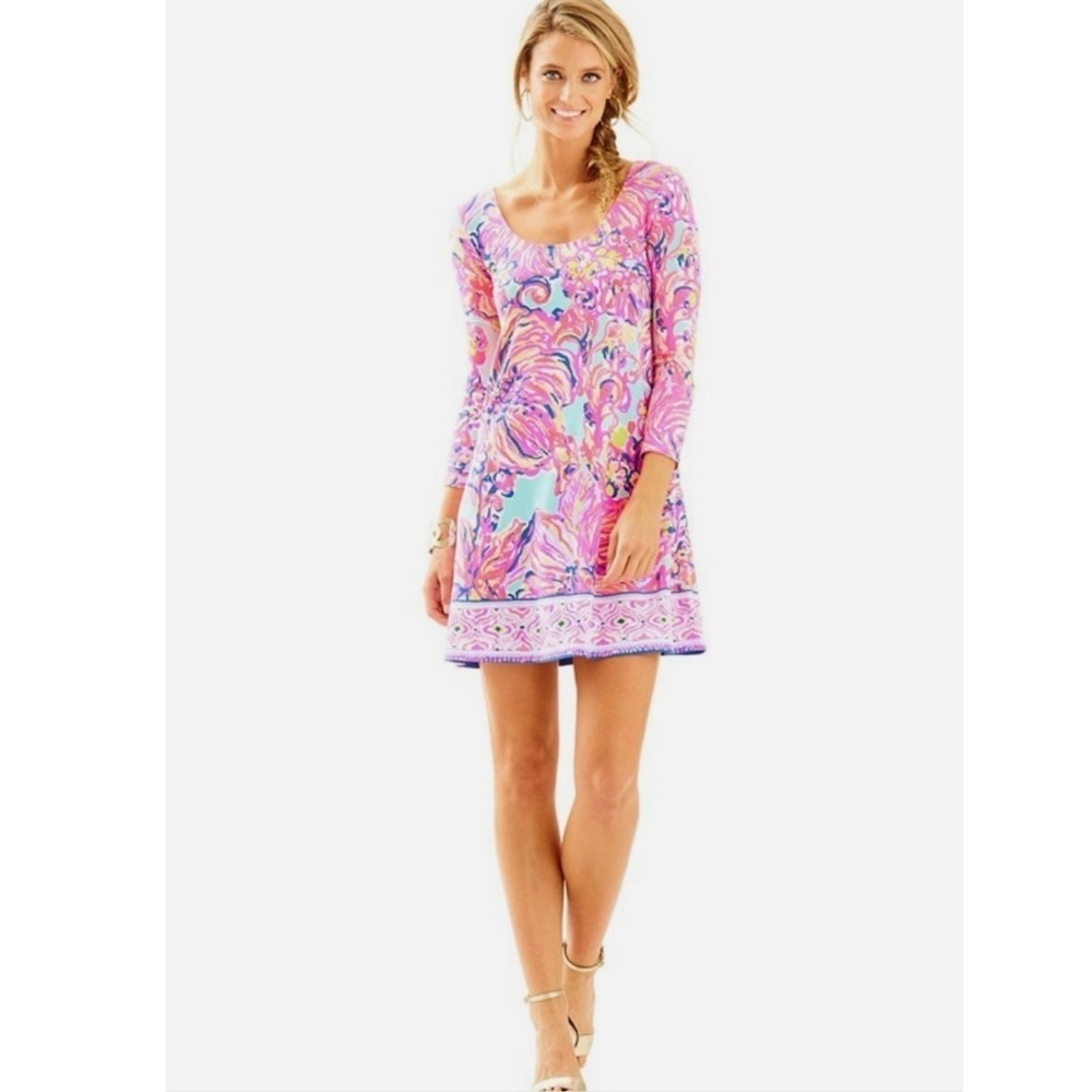 Lilly Pulitzer Emma Dress Serene Blue Big Escapade Pink‎ Floral Shift XS
